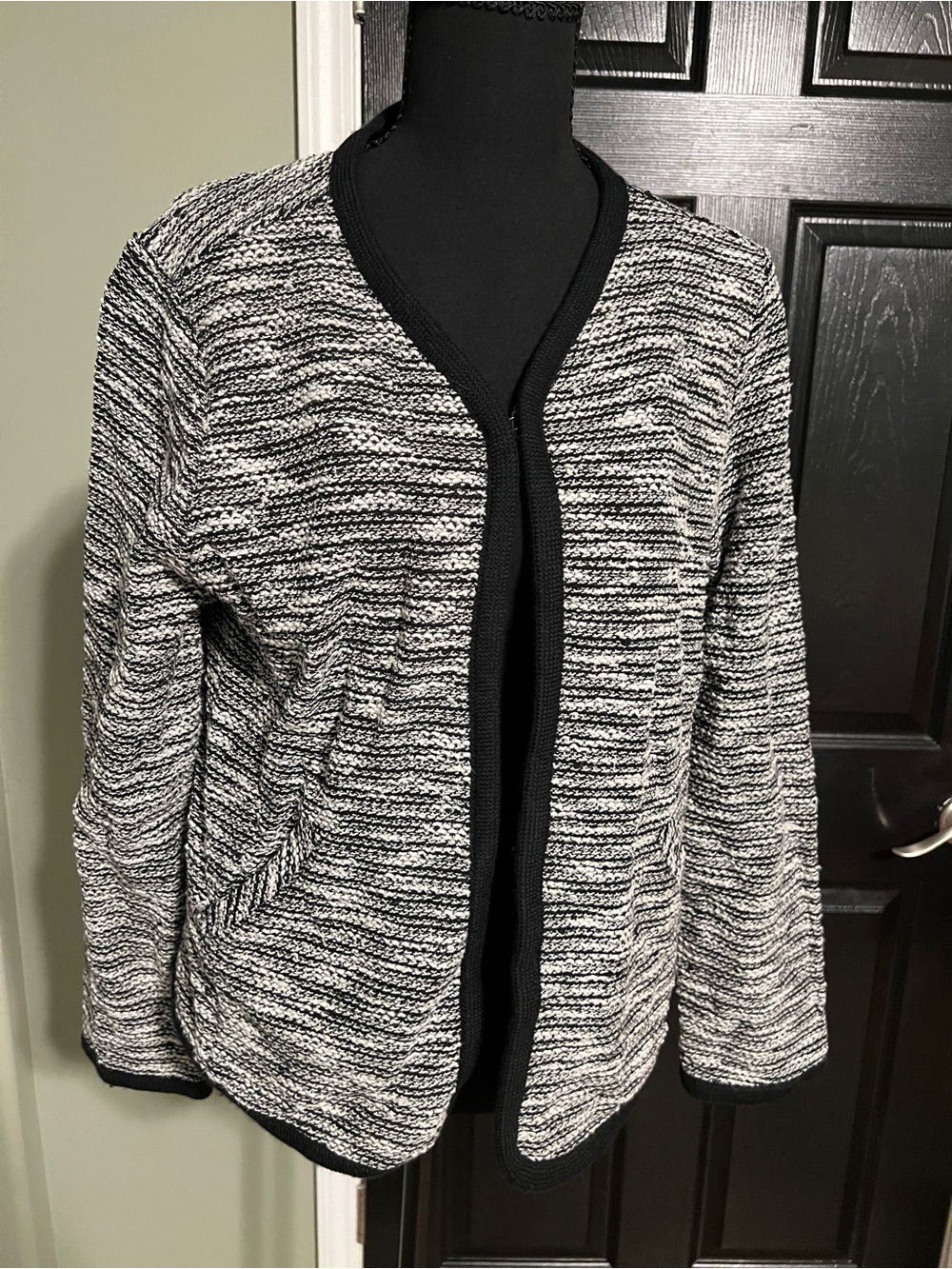 J. Crew Black and White Marled Open-Front Cardigan